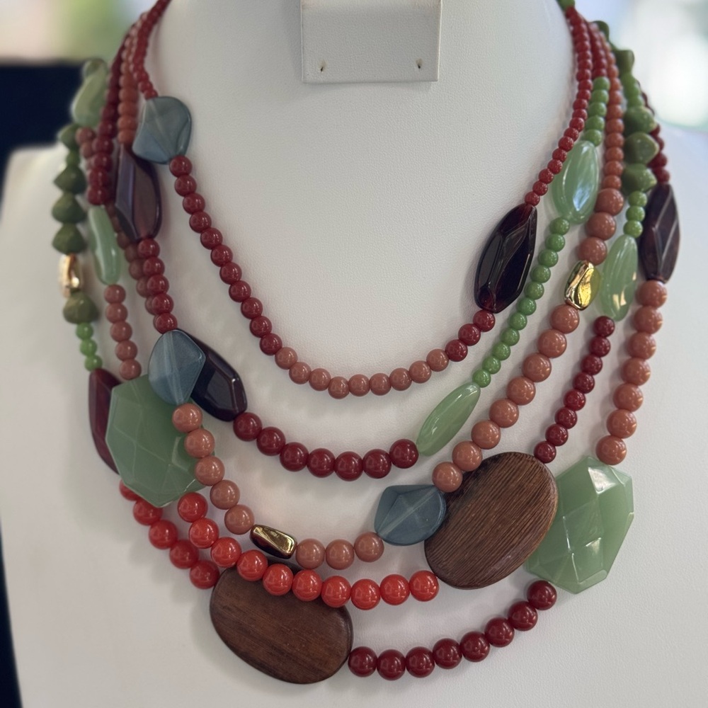 Premier Designs Vibrant Multicolor Multi stranded Chunky Beaded Necklace 16-20in